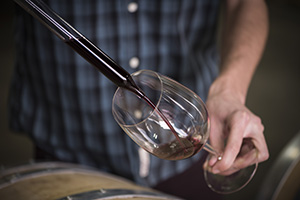 wine being drawn from a barrel to the glass