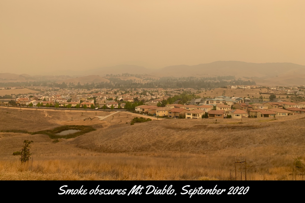 smoke from wildfires obscures the view of mount diablo in September 2020.