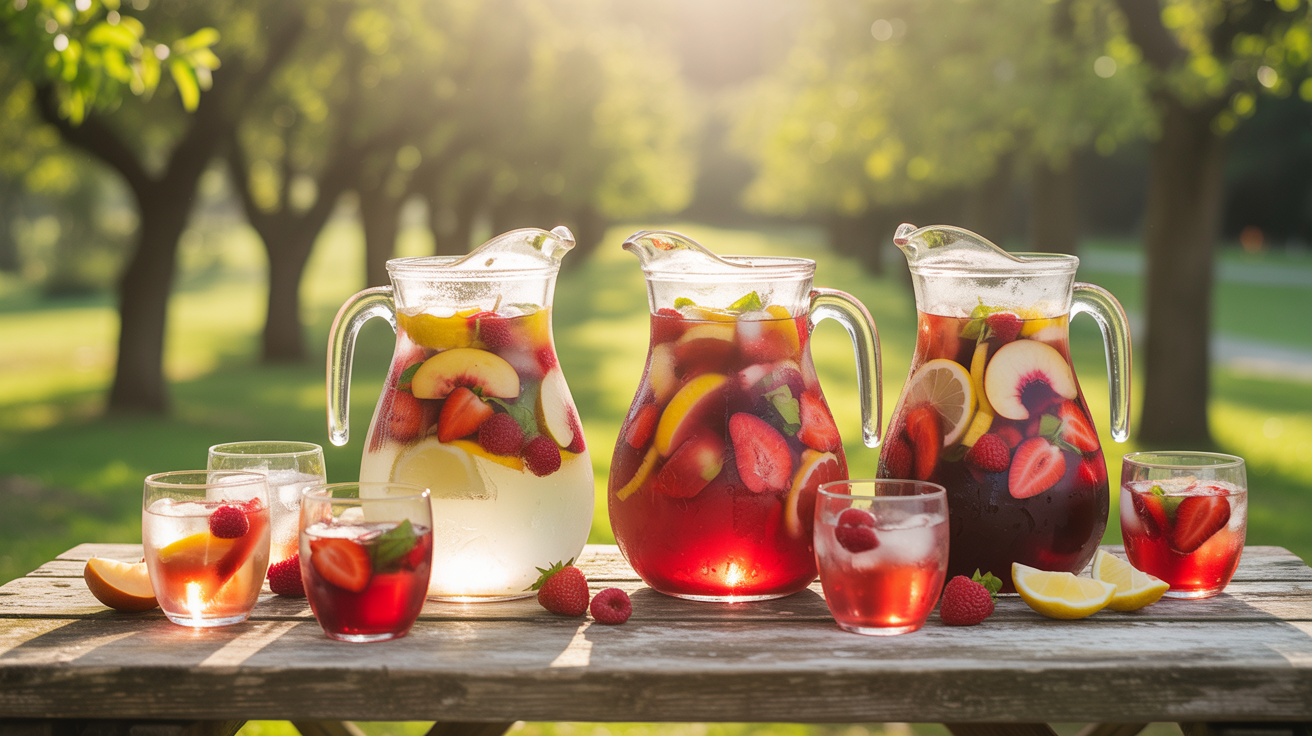 TABLE WITH PITCHERS OF SANGRIA.