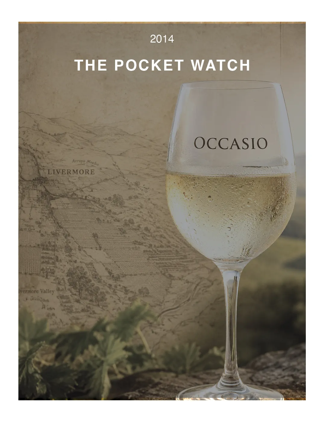 Pocketwatch 2014 archive cover featuring an Occasio wine glass with a historic Livermore map